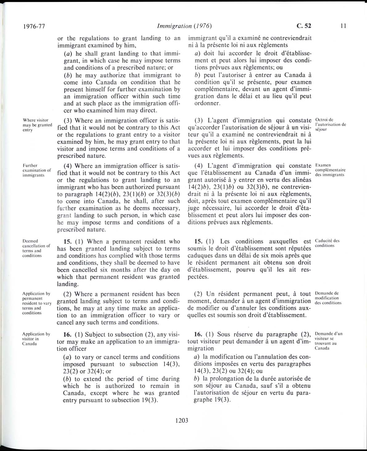 Page 1203 Loi sur l’immigration de 1976