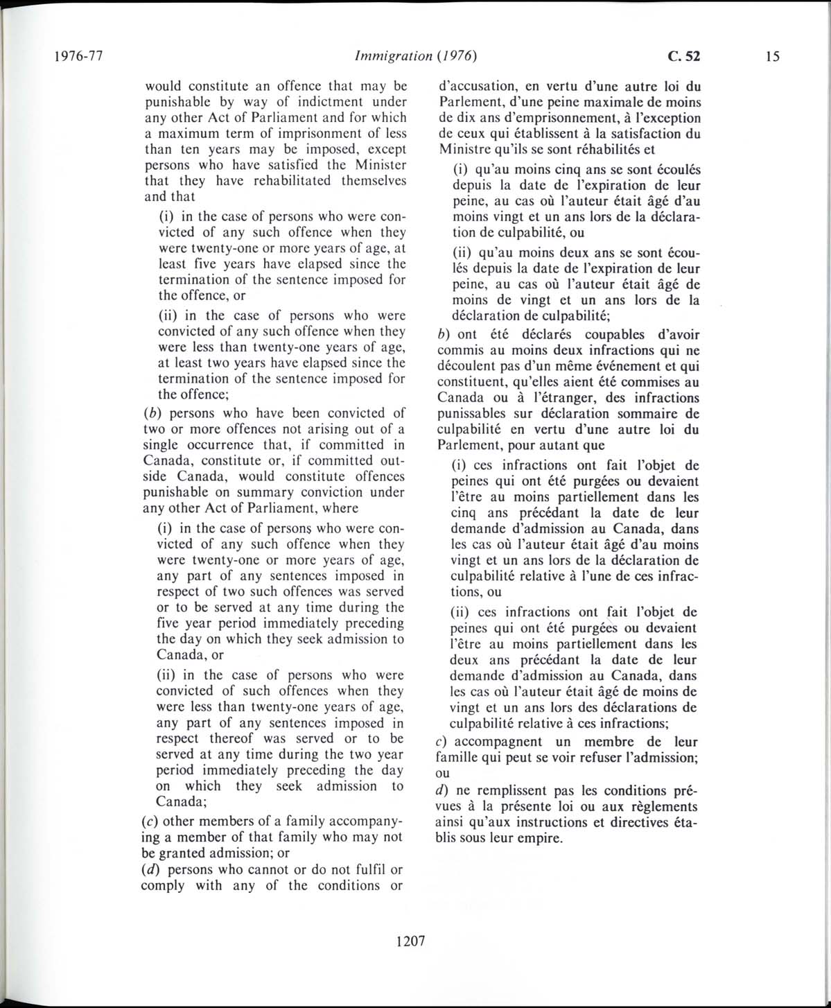 Page 1207 Loi sur l’immigration de 1976