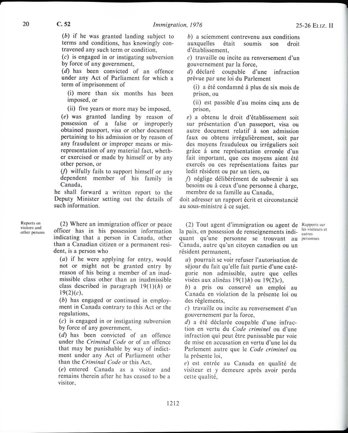 Page 1212 Loi sur l’immigration de 1976