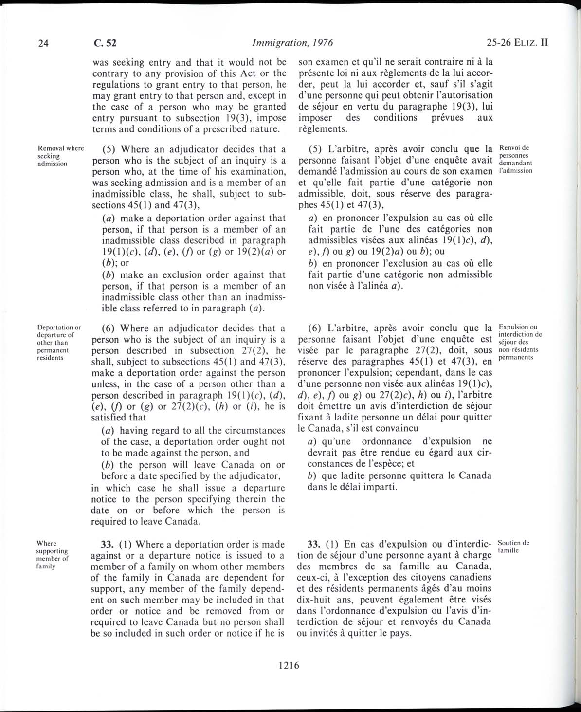 Page 1216 Loi sur l’immigration de 1976