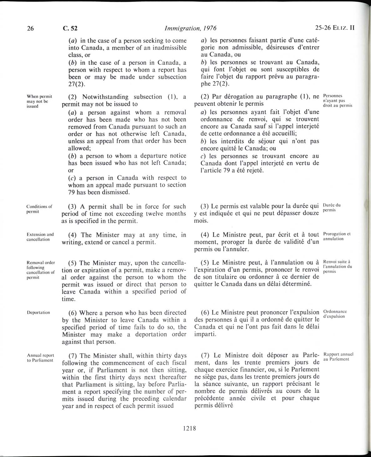 Page 1218 Loi sur l’immigration de 1976
