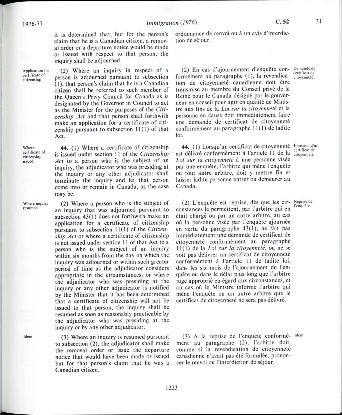 Page 1223 Loi sur l’immigration de 1976
