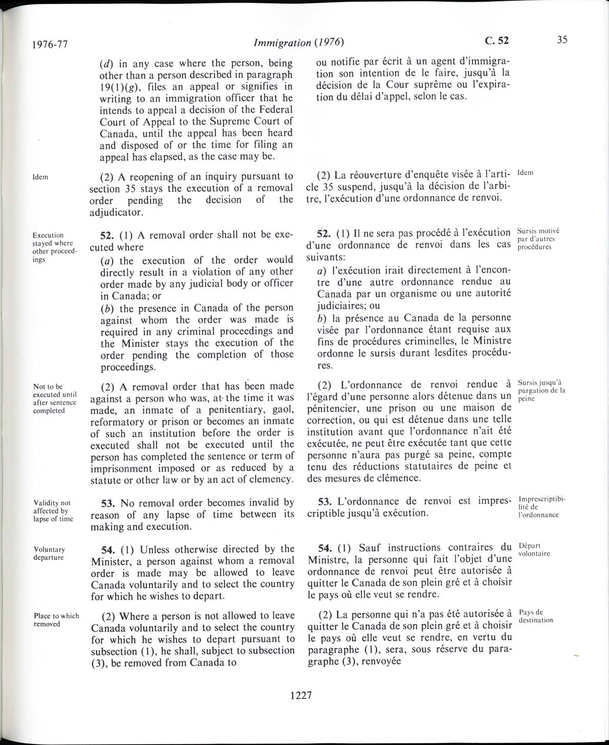 Page 1227 Loi sur l’immigration de 1976