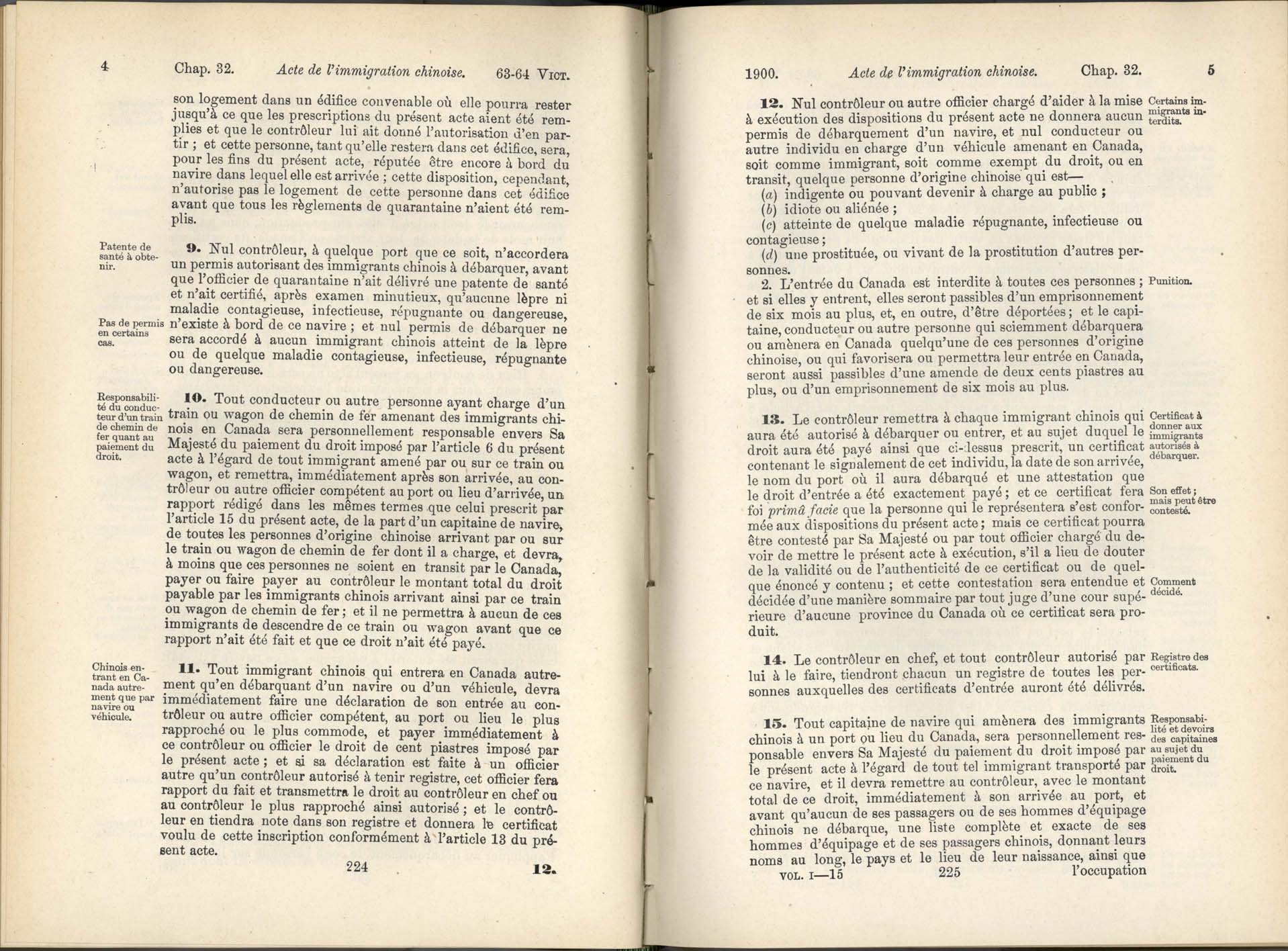 Chap. 35 Page 224, 225 Acte de l’immigration chinoise, 1885 Amendement 1900