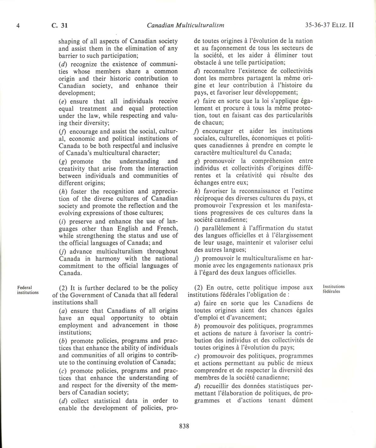 Page 838 Loi sur le multiculturalisme canadien, 1988