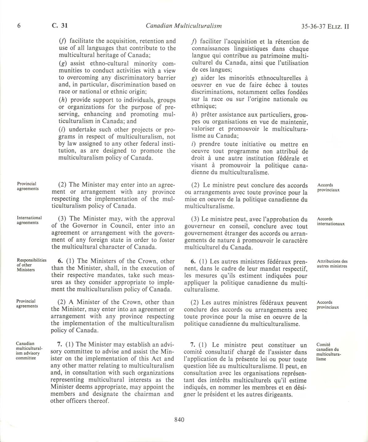 Page 840 Loi sur le multiculturalisme canadien, 1988