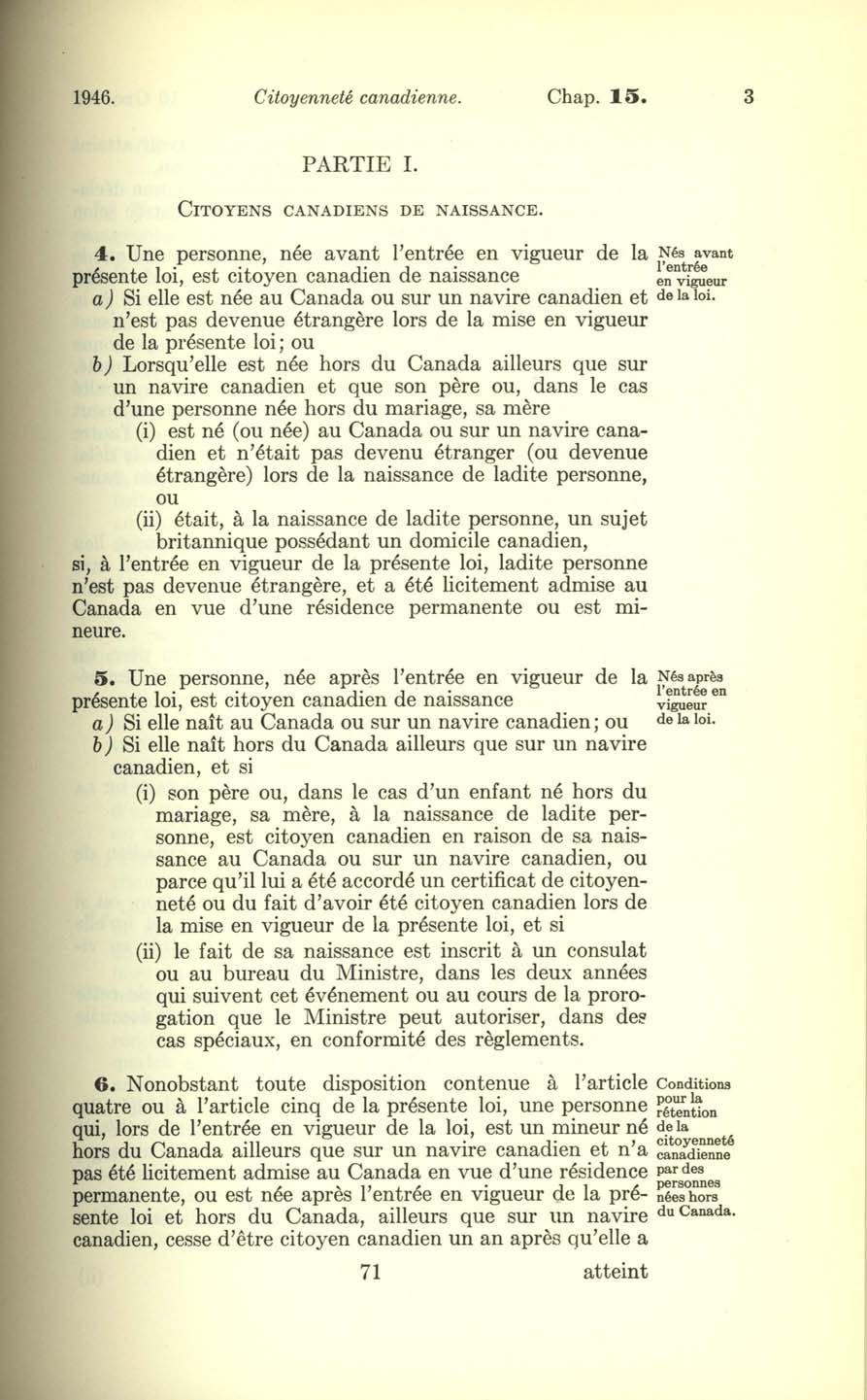 Chap. 15 Page 71 Loi sur la citoyenneté canadienne, 1947
