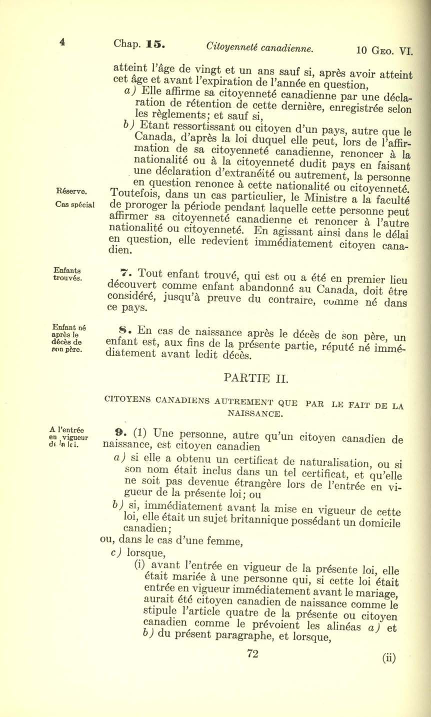 Chap. 15 Page 72 Loi sur la citoyenneté canadienne, 1947