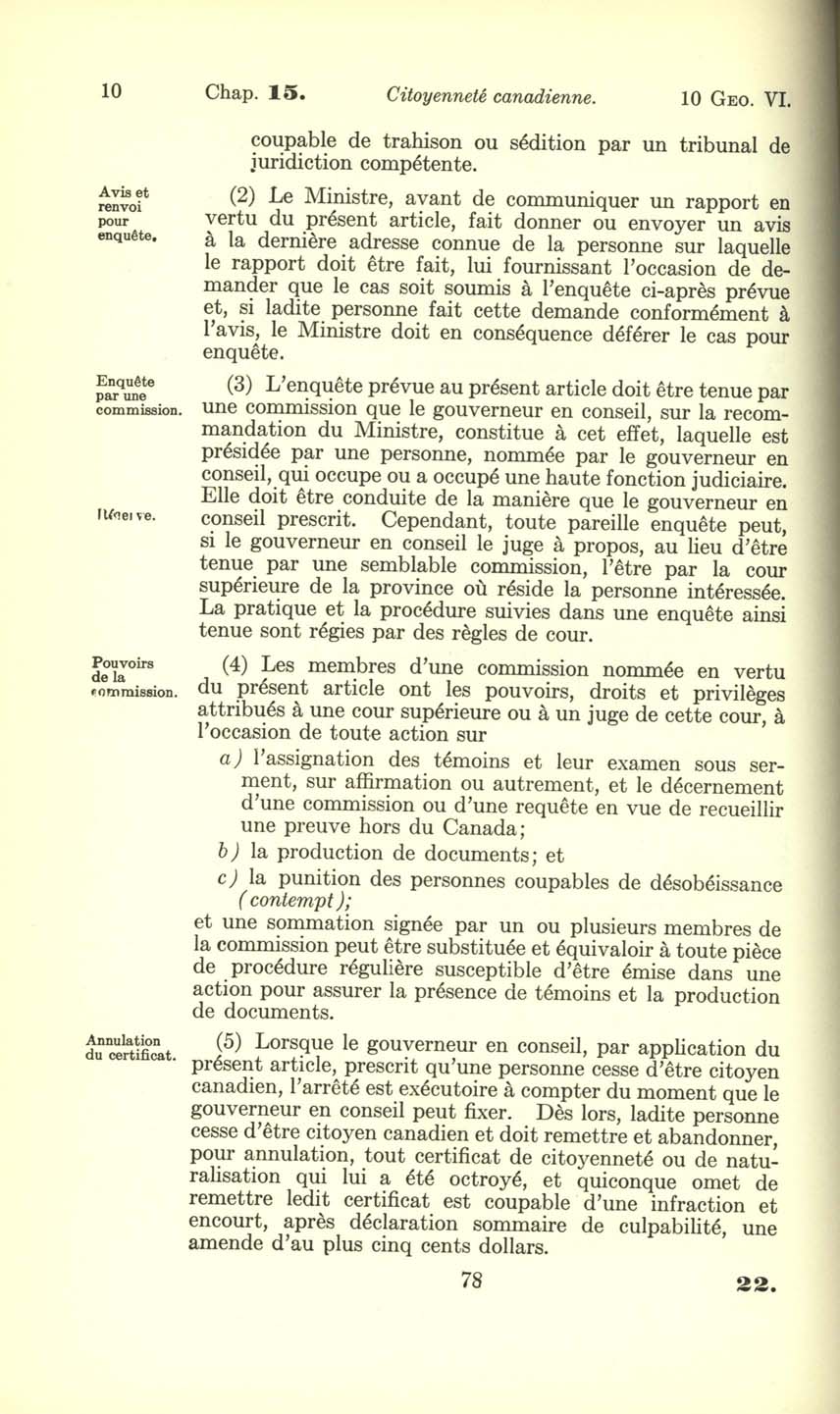 Chap. 15 Page 78 Loi sur la citoyenneté canadienne, 1947