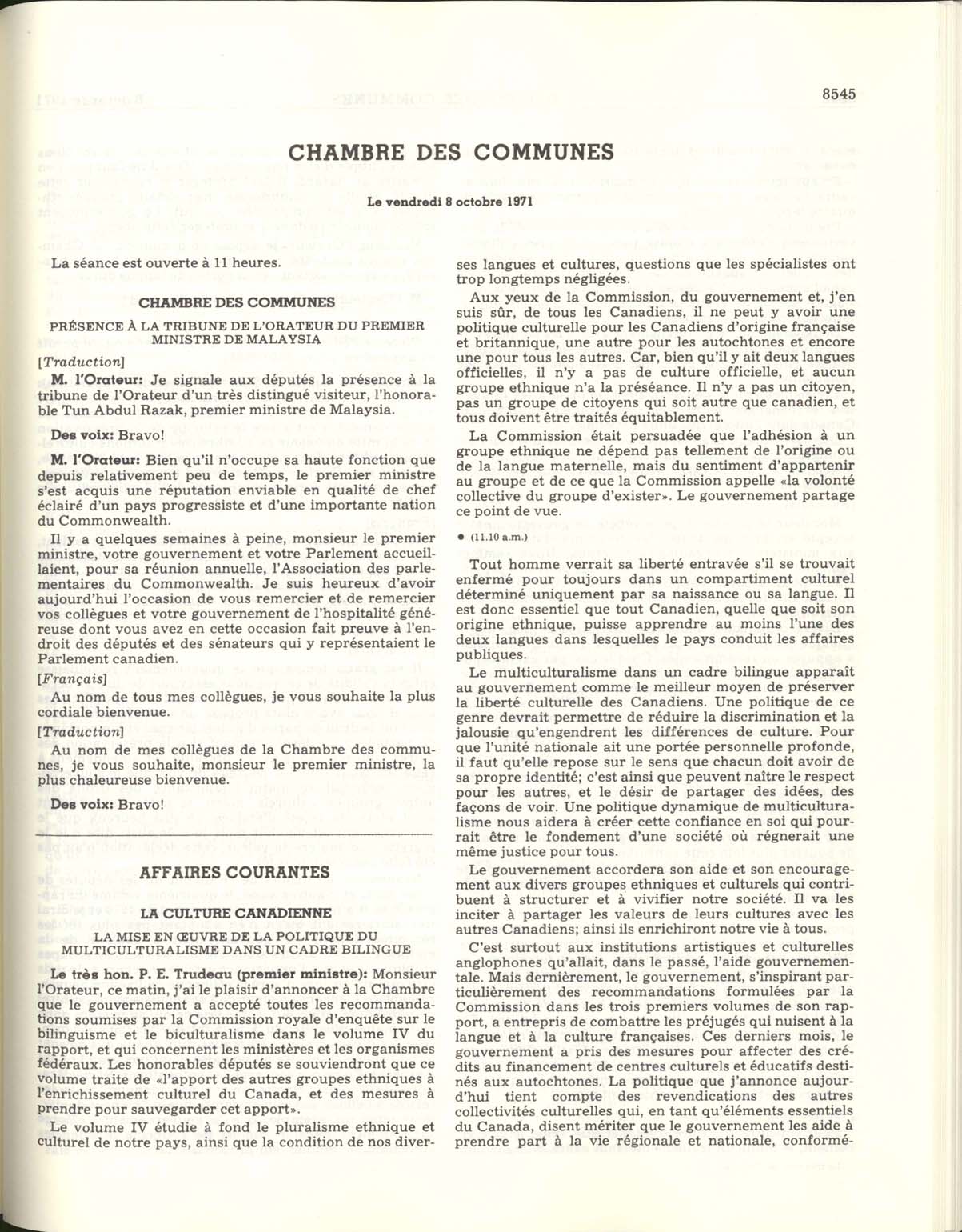 Page 8545 La politique canadienne du multiculturalisme de 1971