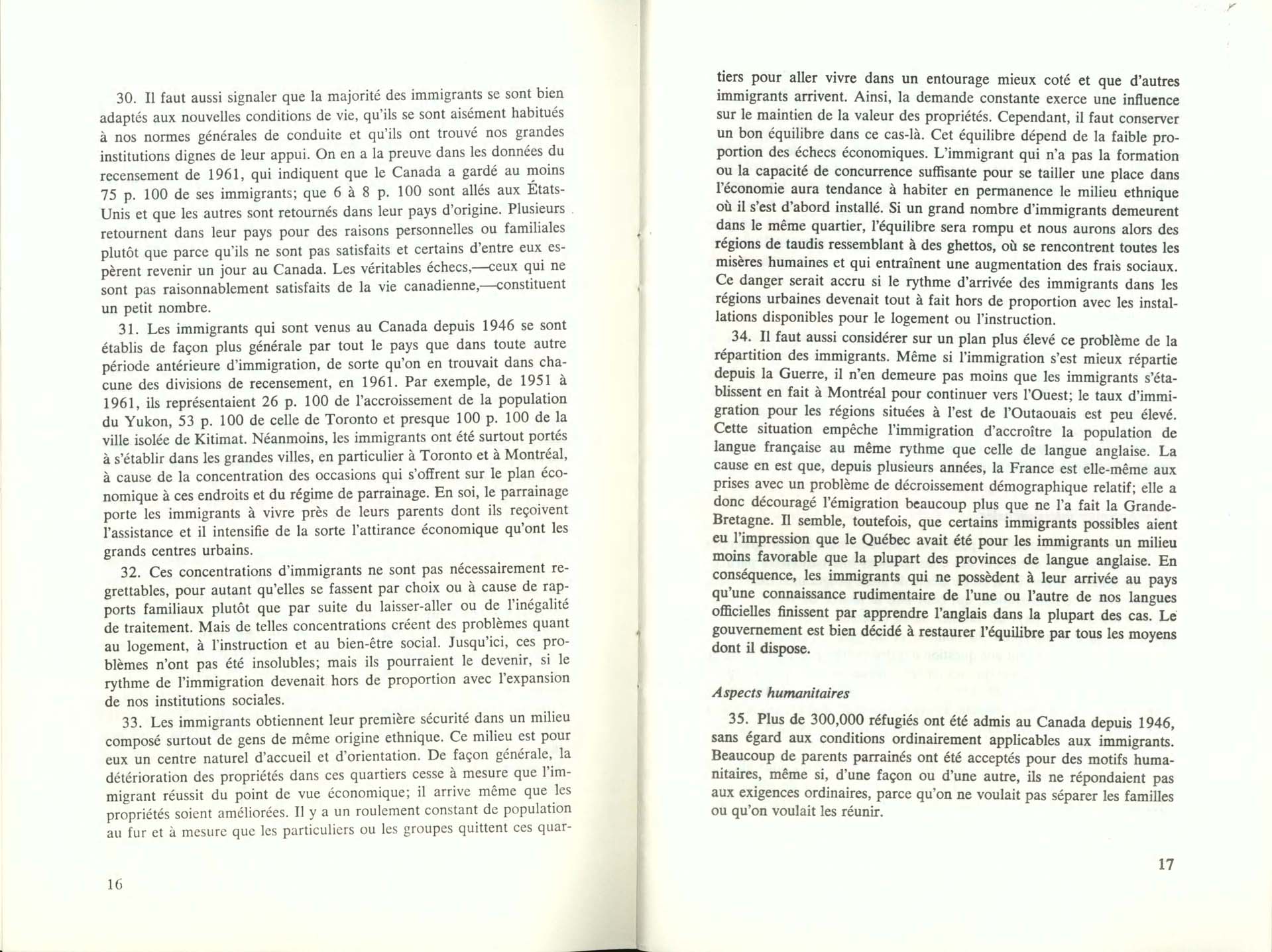 Page 16, 17 Livre Blanc sur l’immigration, 1966
