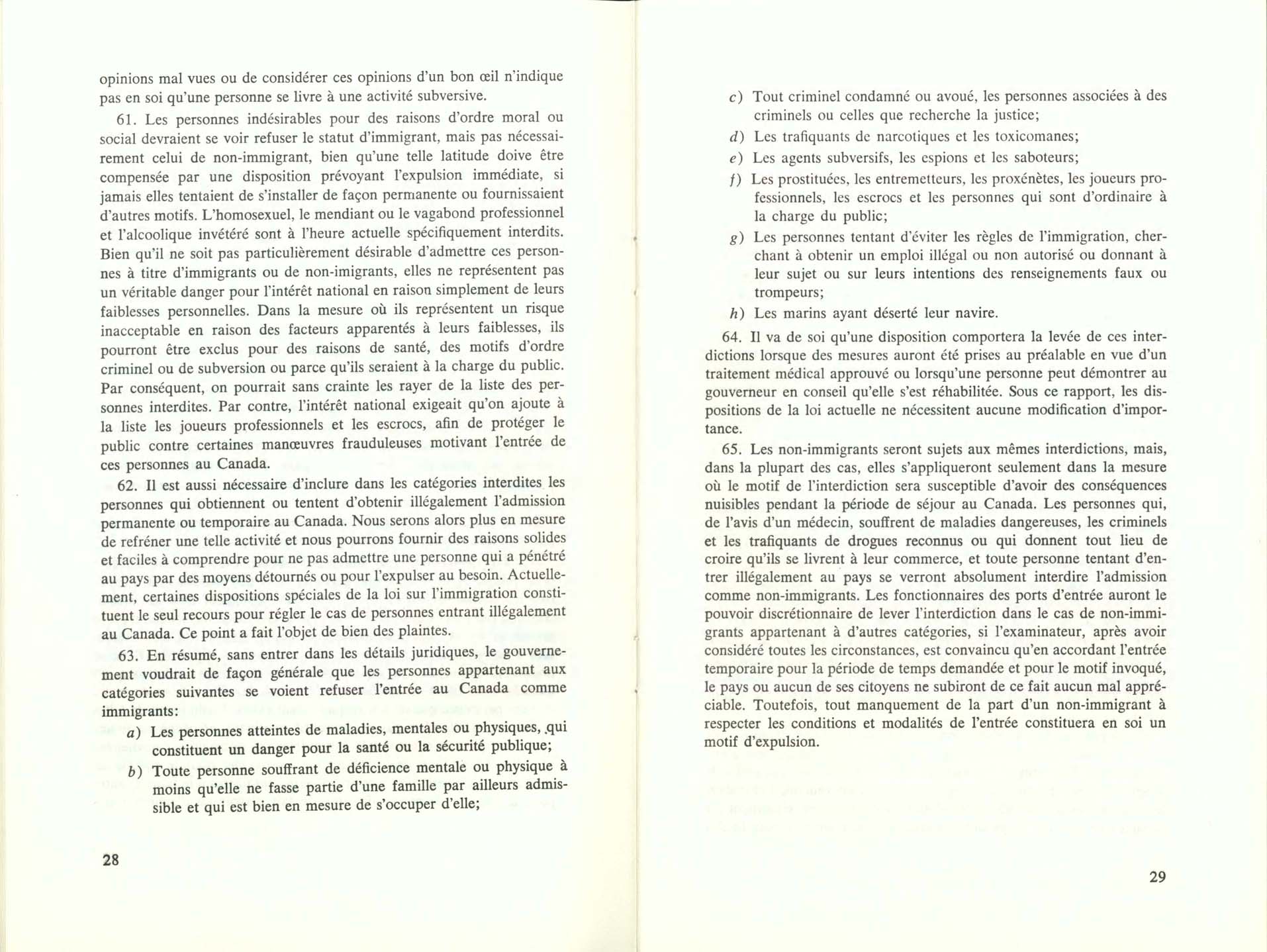 Page 28, 29 Livre Blanc sur l’immigration, 1966