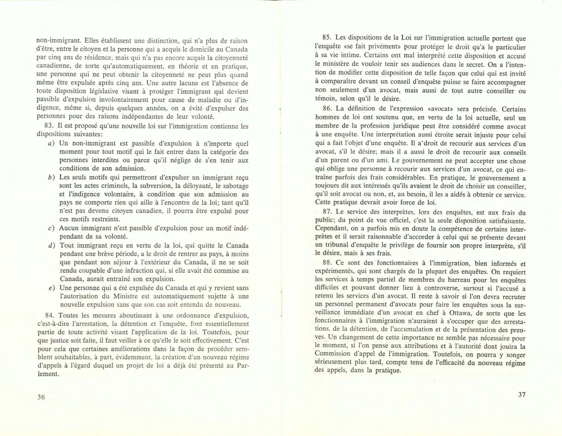 Page 36, 37 Livre Blanc sur l’immigration, 1966