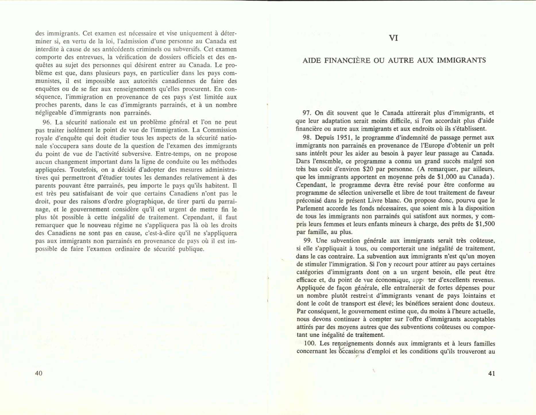 Page 40, 41 Livre Blanc sur l’immigration, 1966