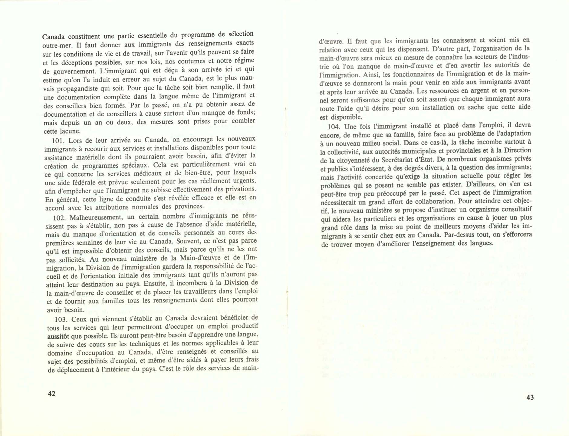 Page 42, 43 Livre Blanc sur l’immigration, 1966