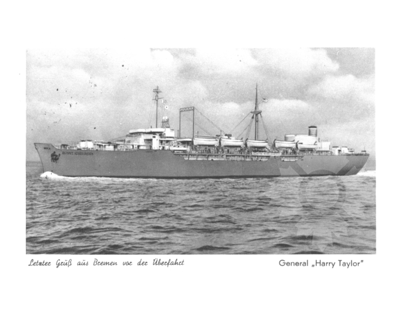 Photo en noir et blanc du navire Général Harry Taylor (USS) (1944-1961)