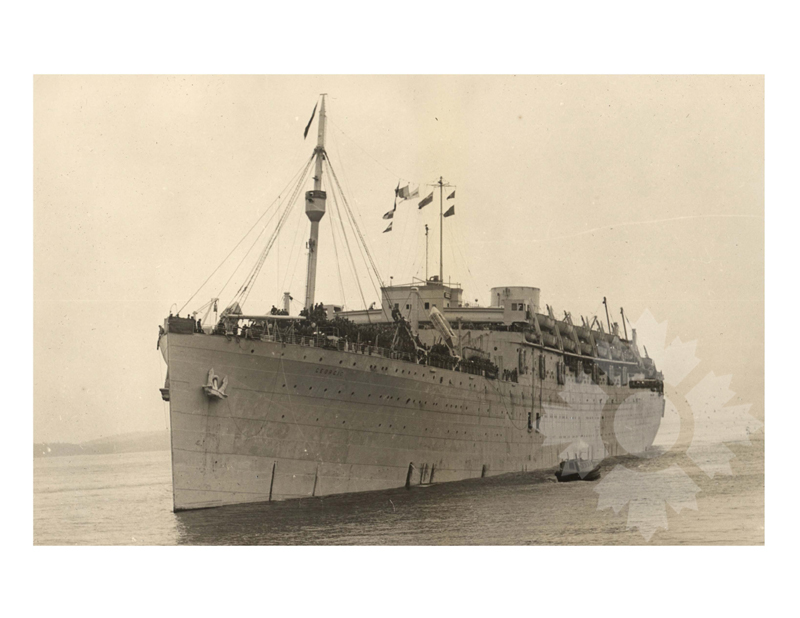 Photo en noir et blanc du navire Géorgique (MV) (1931-1956) WWII