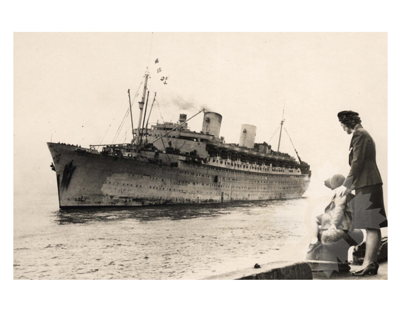 Photo en noir et blanc du navire New Amsterdam II (SS) (1937-1974) WWII