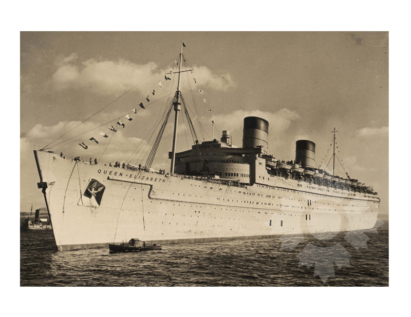 Photo en noir et blanc du navire Queen Elizabeth D (RMS) (1940-1968) WWII