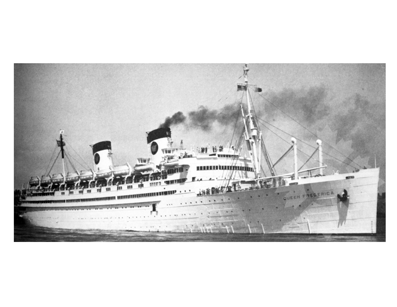 Photo en noir et blanc du navire Queen Frederica (SS) (1954-1978)