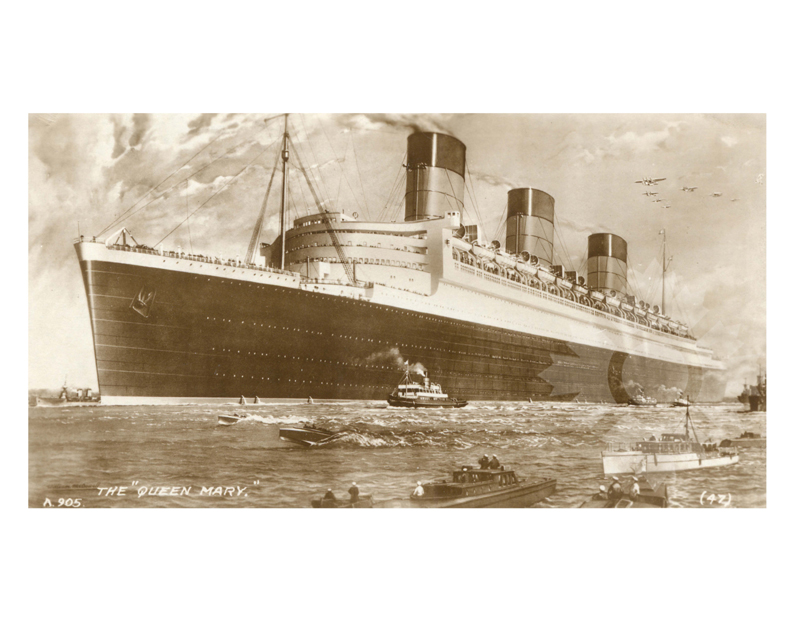 Photo en noir et blanc du navire Queen Mary (edited) (RMS) (1936-1967)
