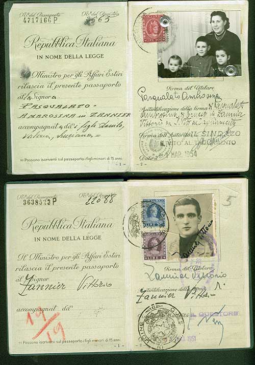 Passeport délivré à Vittorio Zannier et Ambrosina Zannier. Musée canadien de l’immigration du Quai 21 (DI2013.1823.1a).