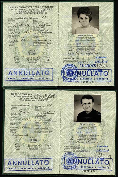 Passeport délivré à Carlo Paolini. Musée canadien de l’immigration du Quai 21 (DI2013.1810.1c).