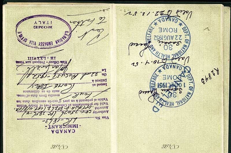 Passeport délivré à Anna Maria Contini, 1951. Musée canadien de l’immigration du Quai 21 (DI2013.1783.1d).
