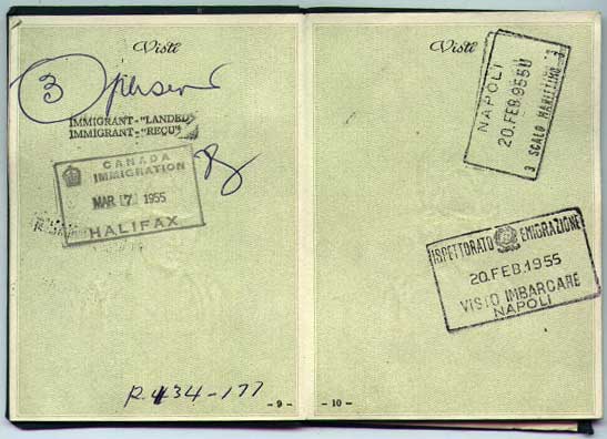 Passeport délivré à Ernestina à Maseiotra Di Menna, 1954. Musée canadien de l’immigration du Quai 21 (DI2013.1904.3b).