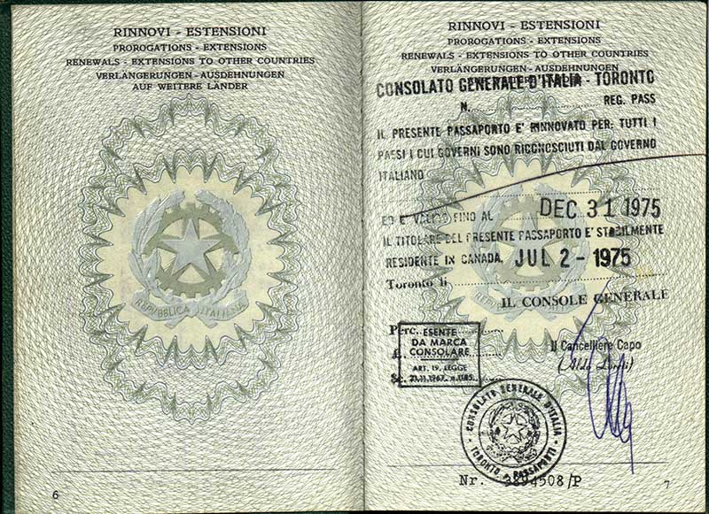 Passeport délivré à Bruna Di Giuseppe, 1964. Musée canadien de l’immigration du Quai 21 (DI2013.1788.10d).
