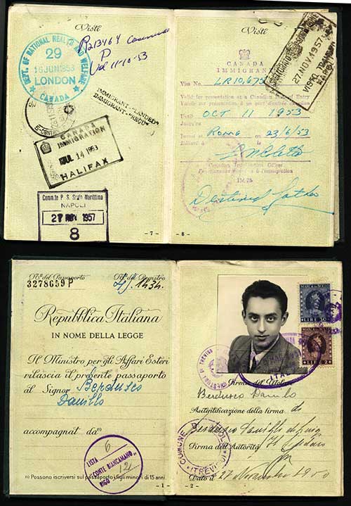 Passeport délivré à Danilo Berdusco, 1953. Musée canadien de l’immigration du Quai 21 (DI2013.1775.1).