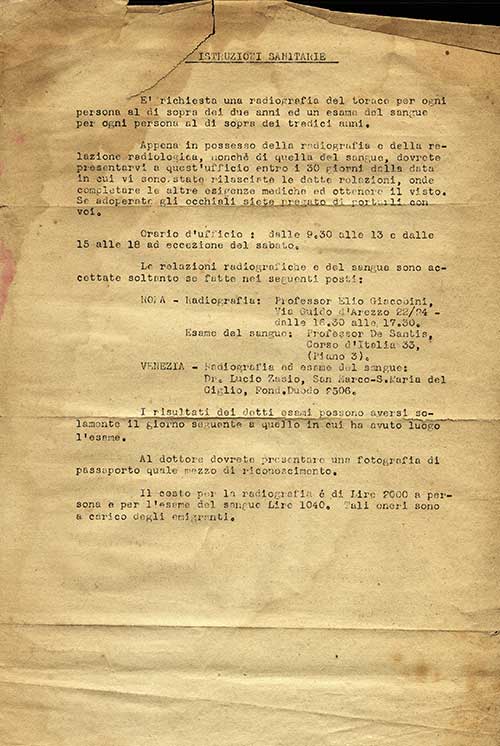 Lettre de correspondance médicale, 1948. Musée canadien de l’immigration du Quai 21 (R2013.1774.17).