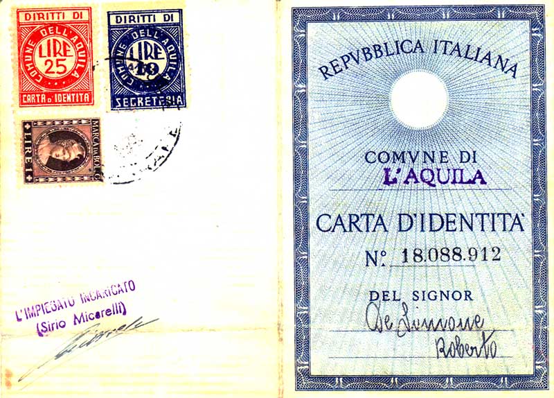 Passeport délivré à Roberto de Simone, 1951. Musée canadien de l’immigration du Quai 21 (DI2013.1045.1d).