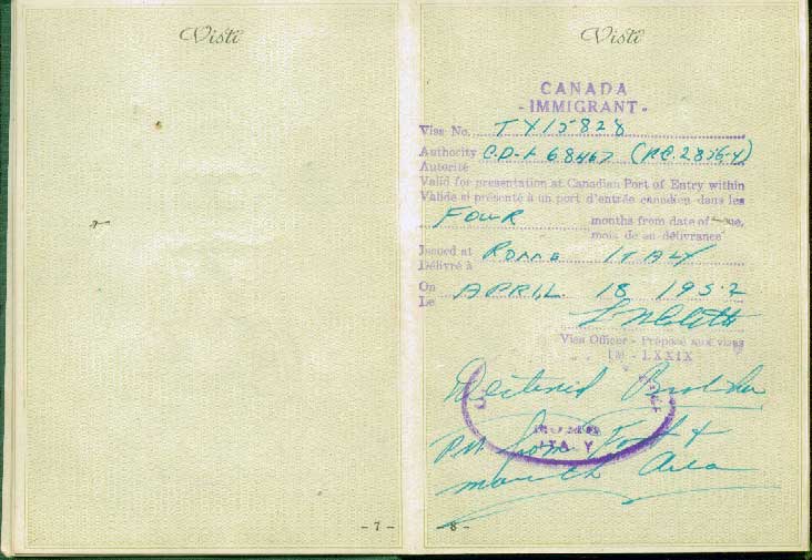 Passeport délivré à  Valeutiuo Boccia, 1952. Musée canadien de l’immigration du Quai 21 (DI2013.1803.5d).