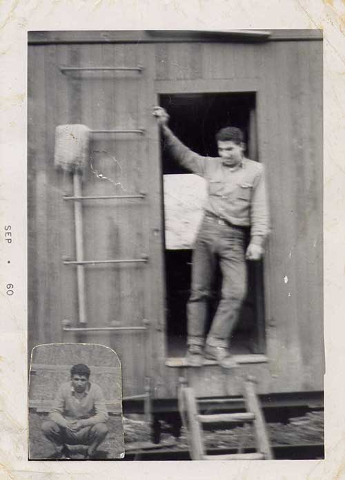 Giuseppe Piccolo à bord du train, 1960. Musée canadien de l’immigration du Quai 21 (DI2013.1898.2).
