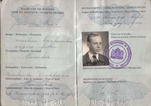 Passeport délivré à John Van Runt, 1933. Musée canadien de l’immigration du Quai 21 (DI2013.1575.5).