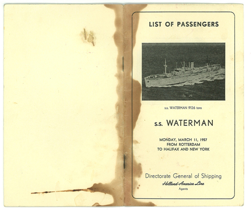 Liste de passagers du S.S. Waterman, en 1957. Musée canadien de l’immigration du Quai 21 (DI2013.1537.3).