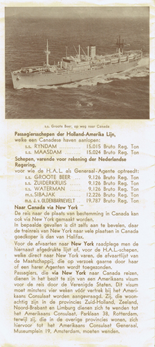Brochure de la Holland America Line, en 1954. Musée canadien de l’immigration du Quai 21 (DI2013.1828.4).