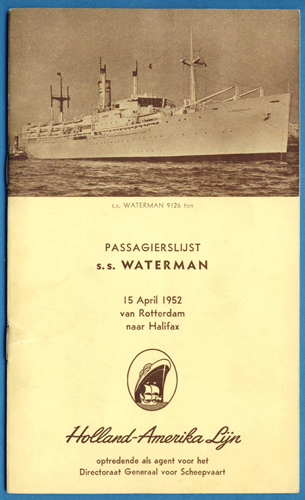 Liste de passagers du S.S. Waterman, en 1952. Musée canadien de l’immigration du Quai 21 (DI2013.1546.9).