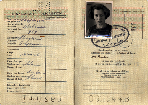 Passeport délivré à Mia Groenewegen. Musée canadien de l’immigration du Quai 21 (DI2013.1546.1).