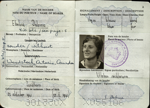 Passeport délivré à Evelyn Heida. Musée canadien de l’immigration du Quai 21 (DI2013.1548.2a).