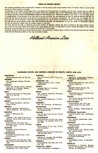 Reçu de dépôt du S.S. Veendam, en 1950. Musée canadien de l’immigration du Quai 21 (DI2013.1832.2a).