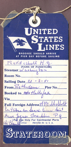 Étiquette de bagage d’Henri Mekkelholt, de Rotterdam à Halifax. Musée canadien de l’immigration du Quai 21 (DI2013.1684.60).