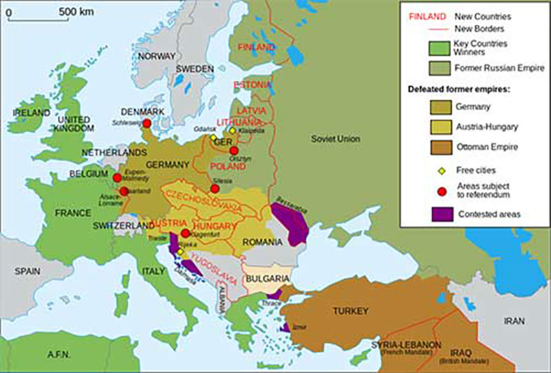 Une carte de l'Europe sur laquelle se trouvent plusieurs gros points rouges et une légende expliquant ces points, ainsi que les différentes couleurs.