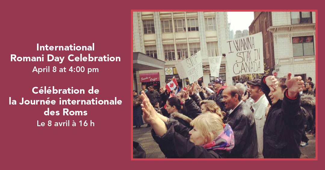 Renseignements sur l’événement à côté d’un photographe d’une foule de personnes manifestent dans une rue de la ville en brandissant des pancartes, sur une pancarte, on peut lire Je veux rester au Canada.