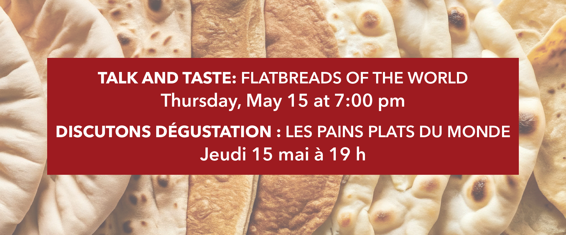 Informations sur les événements sur un fond d'une variété de pitas.