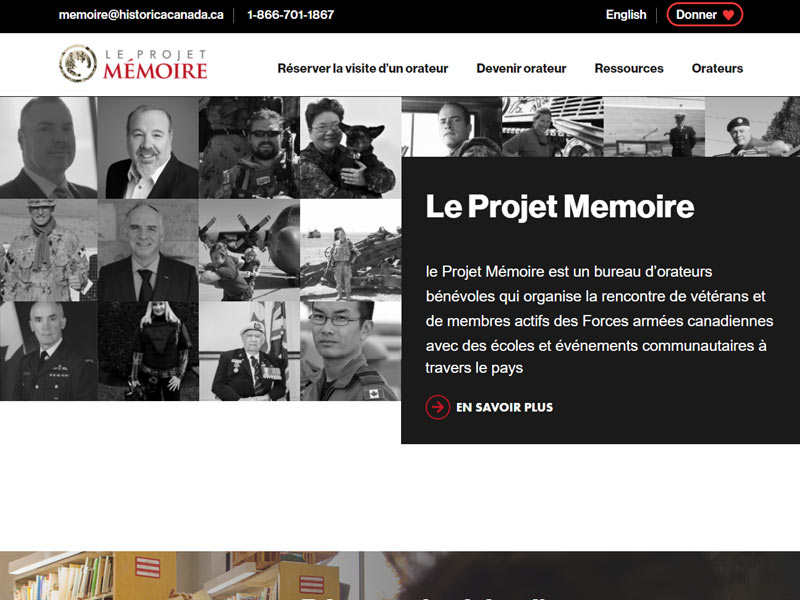 Le Project Mémoire Home Page.