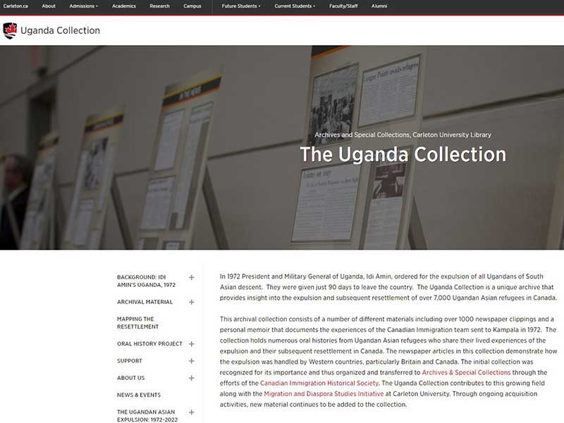 Page d'accueil de Uganda Collection.
