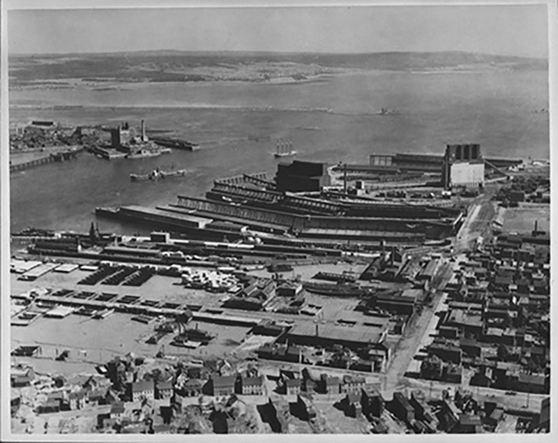 Image aérienne d’archives du port de Saint John.