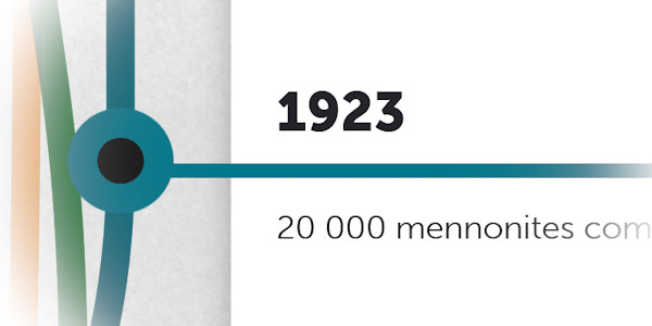 Détail de la chronologie concernant l’arrivée de 20 000 mennonites en 1923.